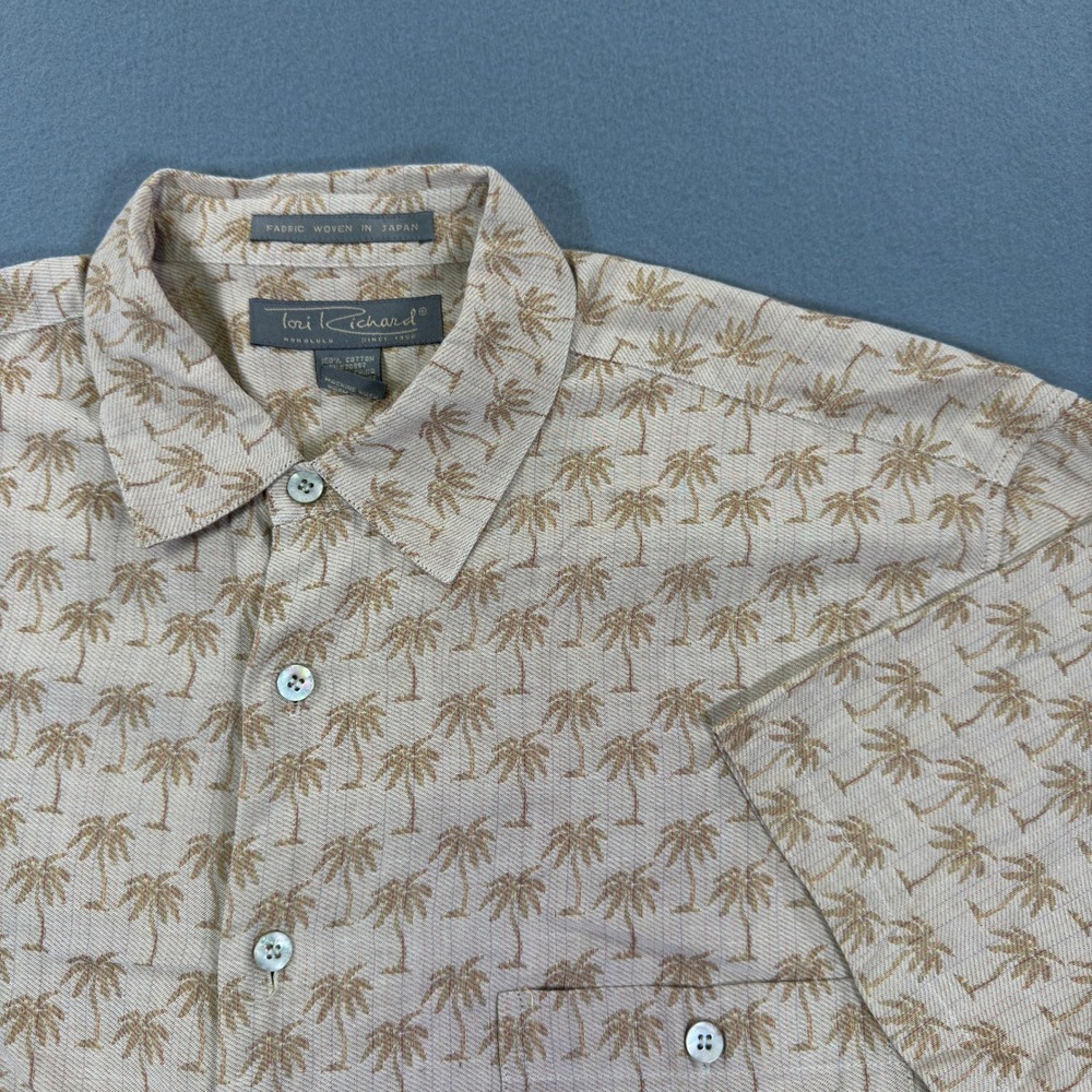 Tori Richard Mens Large Palm Tree Print Cotton Short Sleeve Button Down Shirt